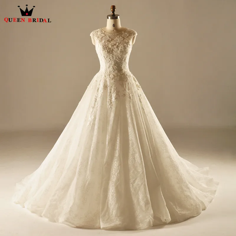 

Ball Gown Lace Flowers Beaded Mariage Vintage Bride Dress Wedding Dresses New 2018 Real Photo Wedding Gown Custom Made XH36