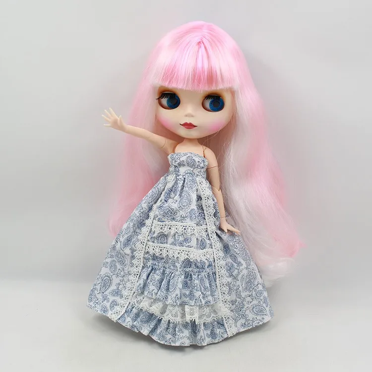 Кукла Nude Blyth для серий № 280BL136101062, шарнирное тело, Розовый микс, голубые и белые волосы с челкой, матовая кожа, фабрика Blyth