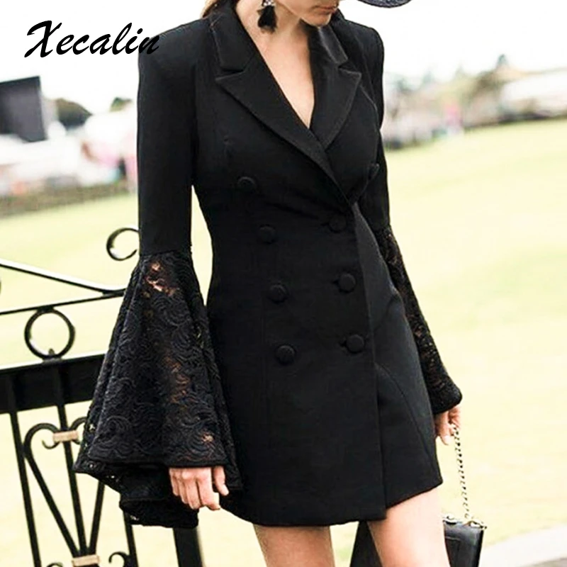 Xecalin Plus Size Flare Sleeve Lace Women Blazers Formal  