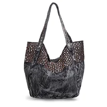 Новинка, Модные Винтажные однотонные джинсы с заклепками в стиле панк, джинсовые женские сумки, сумка на плечо, сумка-тоут carteira bolsa feminina