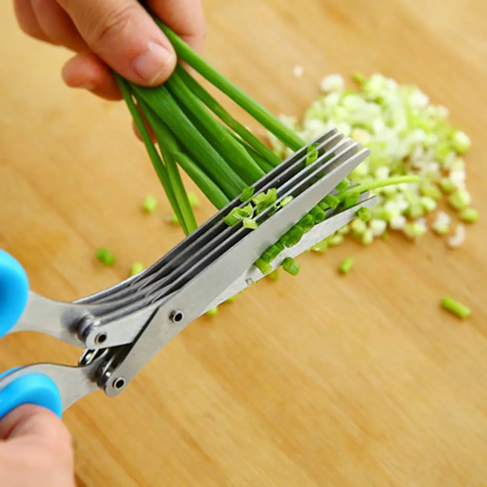 

Stainless Steel 5 Layers Kitchen Scissors Multi-functional Shredded Cut Herb Green Onion Cut Scissor Spices Kitchen Tool KC1056