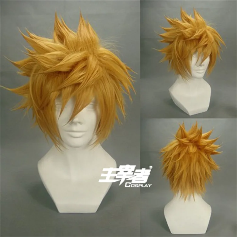 Короткие золотисто желтые парики для костюма Хэллоуина Kingdom Hearts Ventus Roxas + шапочка