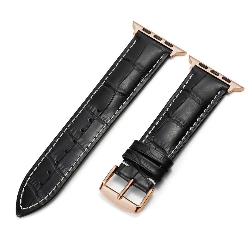 Carouse Watch Accessories Calf Genuine Leather Strap For Apple Watch Band 42mm 38mm Series 4/3/2/1 iWatch 44mm 40mm Watchband - Цвет ремешка: Rose-Black-A
