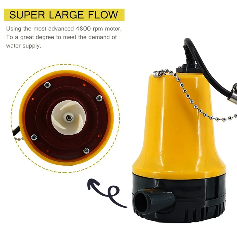 

Bilge Pump, 12V Micro- Dc Immersible Submersible Agricultural Irrigation Portable Electric Water Removal Pump