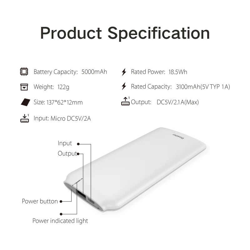 Besiter Power Bank 5000mah Super Portable External Battery Packs for Smart Phones Battery Charger Ultra Thin for Lady and Girls