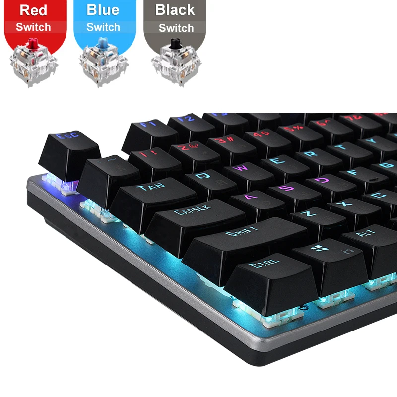 Игровая механическая клавиатура синий красный черный переключатель 104key Anti-ghosting led/Mix с подсветкой USB Проводная клавиатура для геймера ПК ноутбука