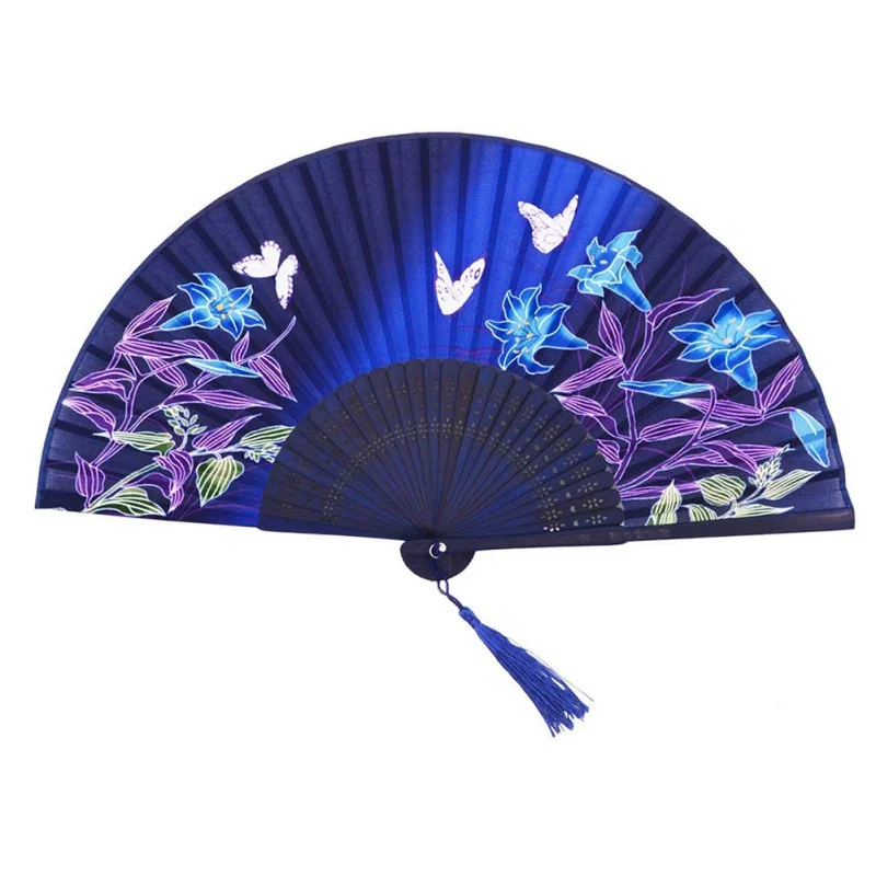 

Embroidery Silk Chinese Fan Folding Hand Held Silk Bamboo Prints Fan Vintage Retro Style Handmade Fashion Fan