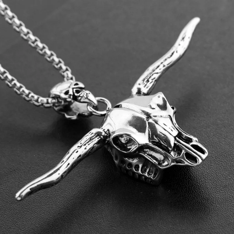 

Punk Style! Bull Skull Head Stainless Steel Pendant Casting For Men Skull Necklace Cow Bossy OX Biker's Jewelry Wholesale