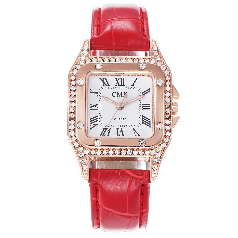 

Vintage Elegant Women Watches Square Rhinestone Female Leather Quartz Wrist Watch Casual Roman Numerals Ladies Watch Reloj Mujer