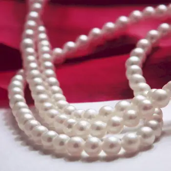 

light 7-8mm circle light natural freshwater pearl necklace chain free shipping 80inch