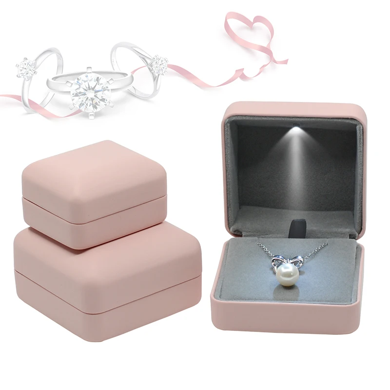 LED Jewelry Box High-end Wedding Square Ring Earrings Bracelets Necklaces Gift Organizer Leather Storage Box