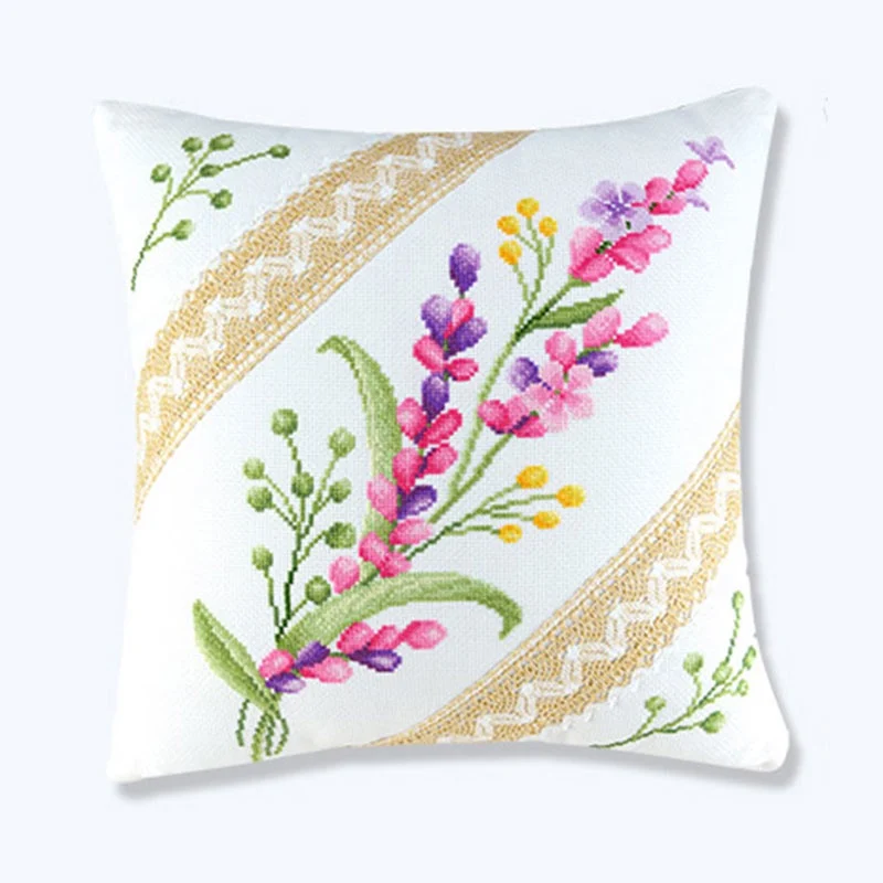 SewCrane Чехлы для подушек с печатью, Набор для вышивания крестиком, Комплект подушек, фиолетовый дикий цветок, розовые цветы, 18 дюймов