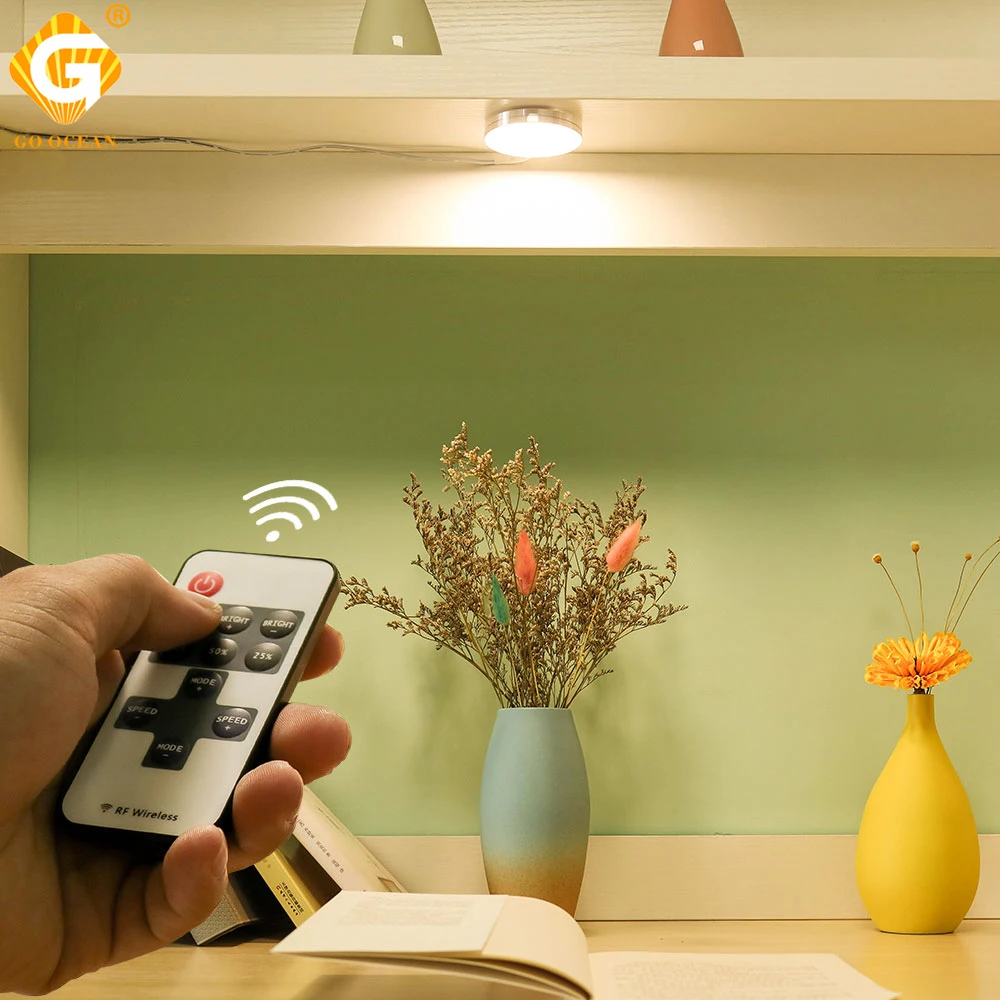 

Aviation Aluminum 6063 LED Under Cabinet Light Puck Lamp Kitchen Bar Lighting Remote Control Switch Brightness Adjust 12V DC