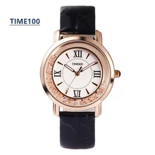 Fashion Women’s Quartz Watch Blue Leather Strap Roman Numeral Big Dial Original Brand Watches For Women W0254