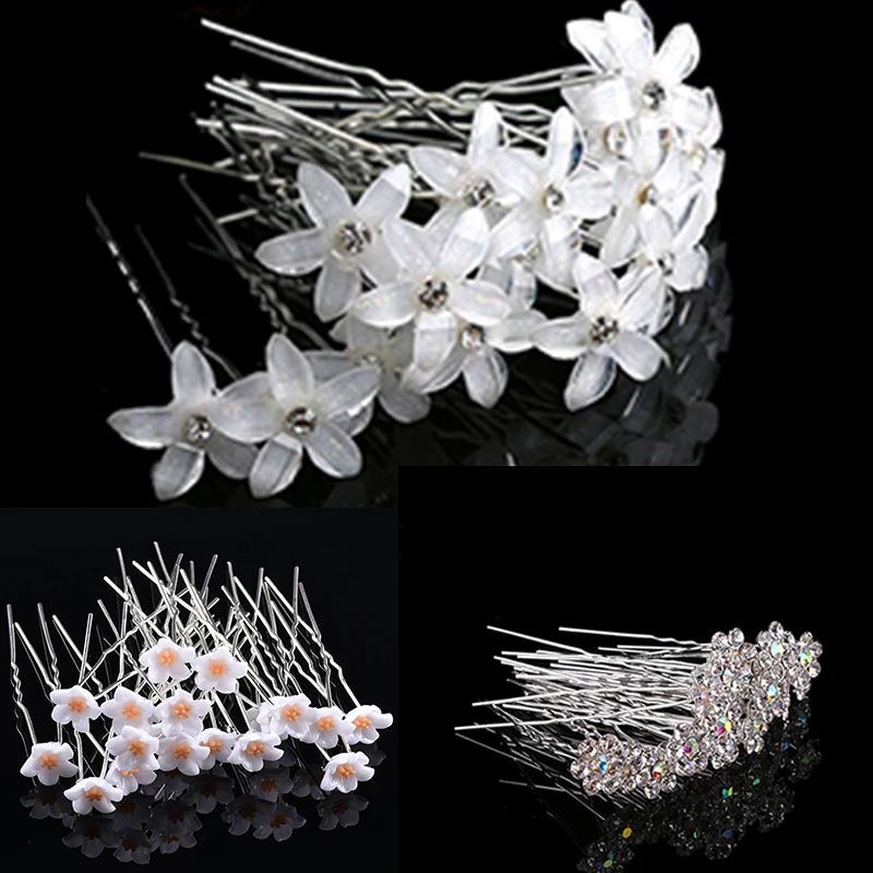 20pcs Women Flower Hairpin Stick Wedding Bridal Crystal Pearl