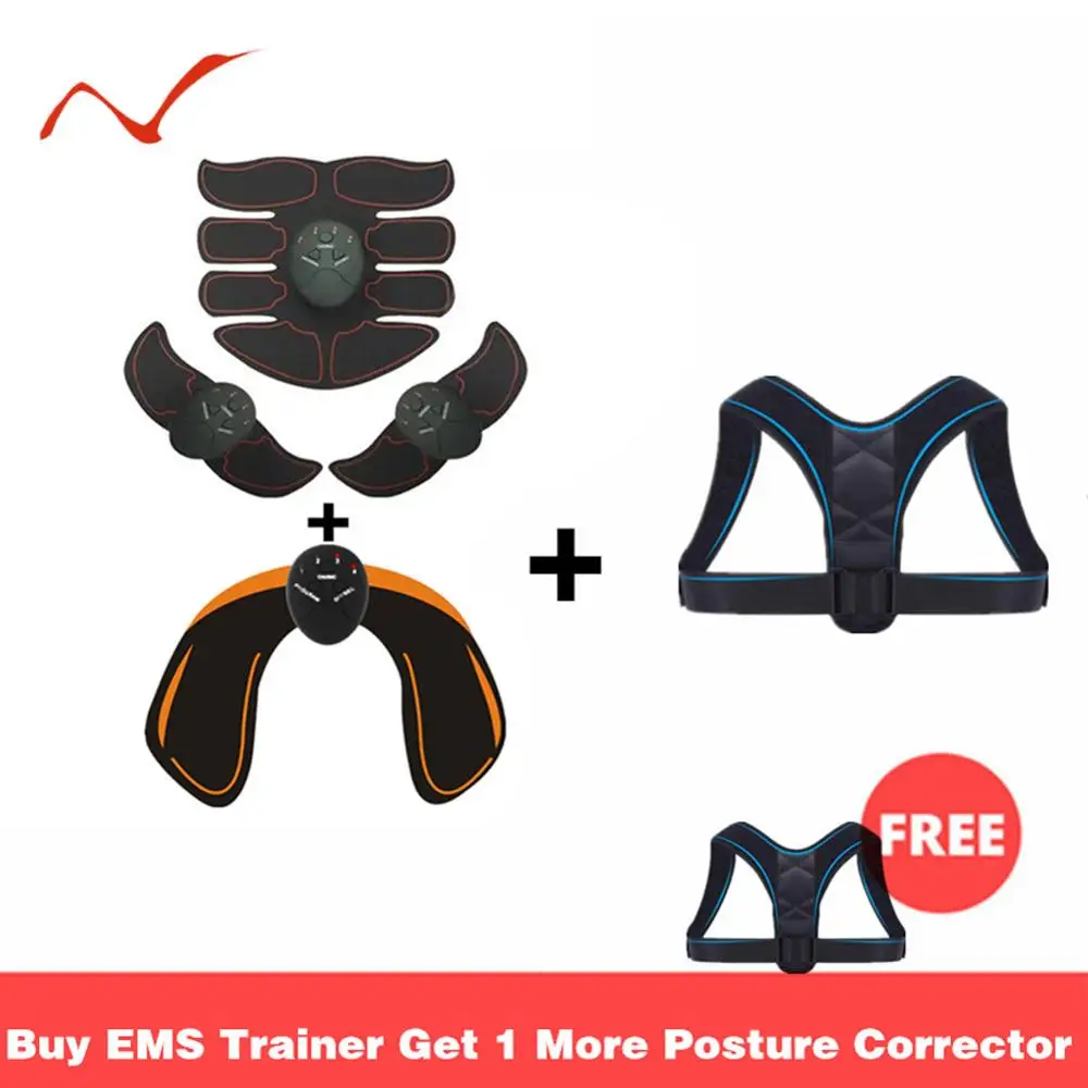 

EMS Electric Muscle Stimulator Buttocks Abdominal ABS Stimulator Fitness Trainer Body Slimming Massager with Posture Corrector
