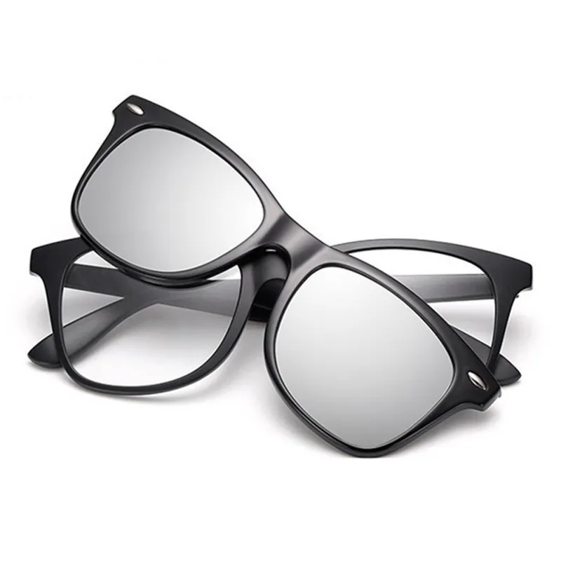 

TR90 Square Frame Glass Mirror Polarized Anti-Reflective UV400 Lens Magnetic Clip On Optical Prescription Sunglasses