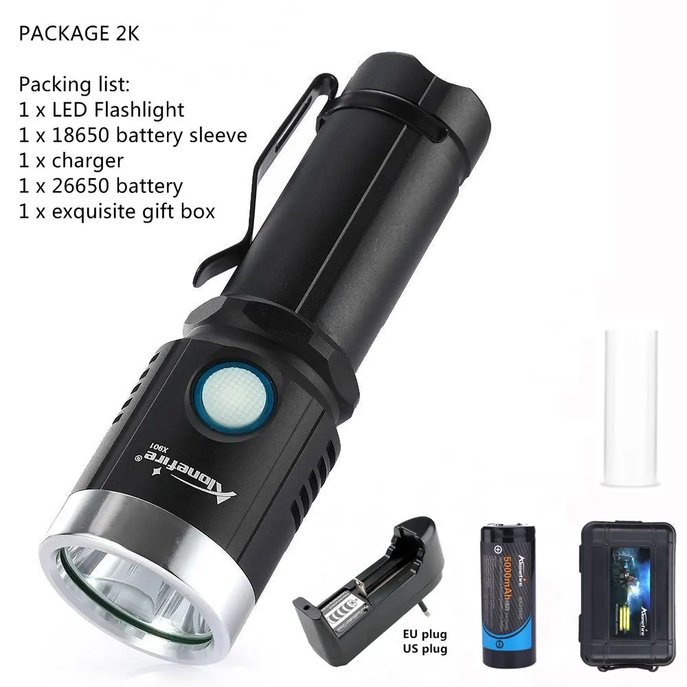 AloneFire X901 L2 светодиодный фонарик 18650 Micro usb перезаряжаемый светодиодный фонарь ультра яркий ручной водостойкий фонарь - Испускаемый цвет: PACKAGE 2K