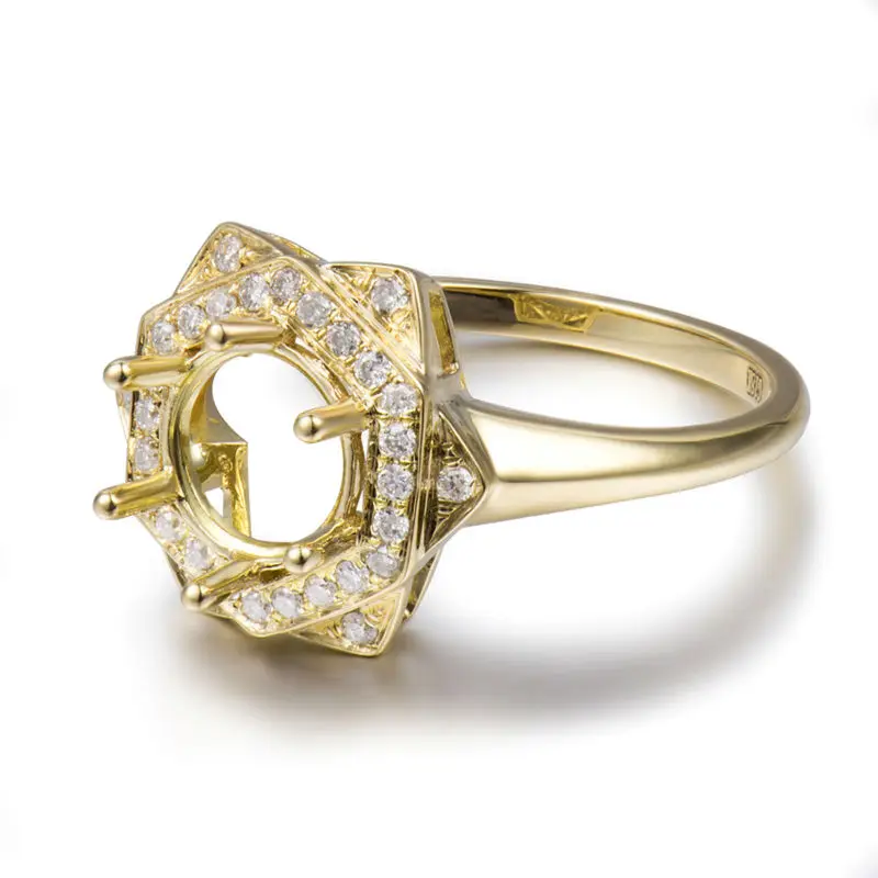 Loverjewelry Твердое 18 к Желтое золото натуральная Бабочка Форма Круглый 7 мм полукольцо крепление алмаз размер может быть изменен WU308