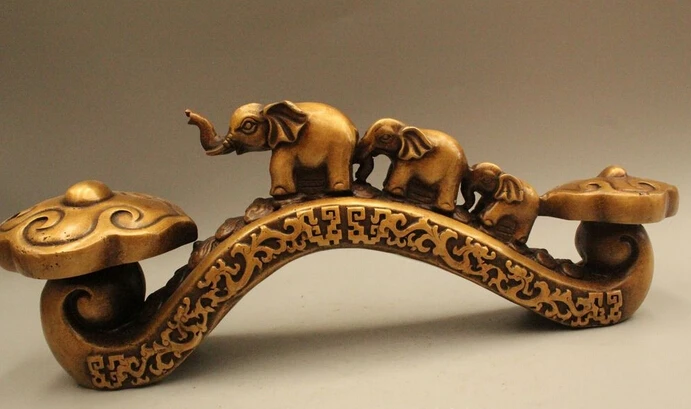 

wholesale factory 16" China Dynasty Palace Bronze Auspicious Lucky Ru Yi Two Elephant Statue