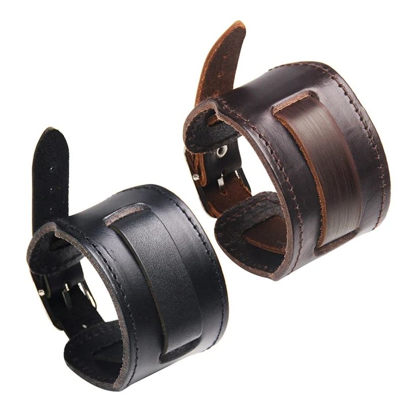 

2018 Cowboy Style Bracelet Black/brown Strap Wide Wrap Leather Bracelet Buckle Wristband Men Cuff Bracelets Punk Jewelryy