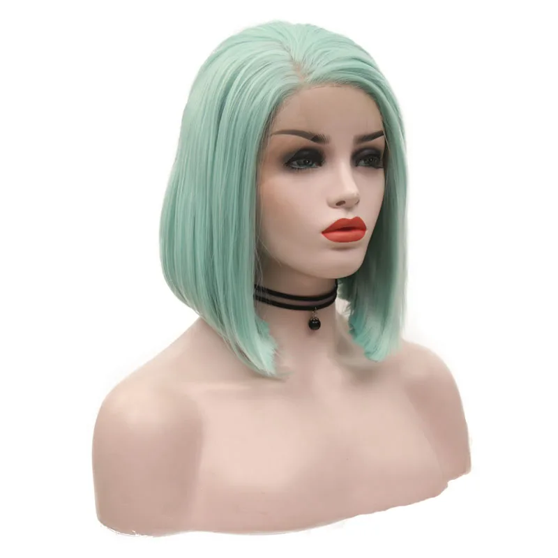 JOY& BEAUTY мятно-зеленый синтетический парик на кружеве 12 дюймов Боб короткий прямой парик Термостойкое волокно для женщин парики