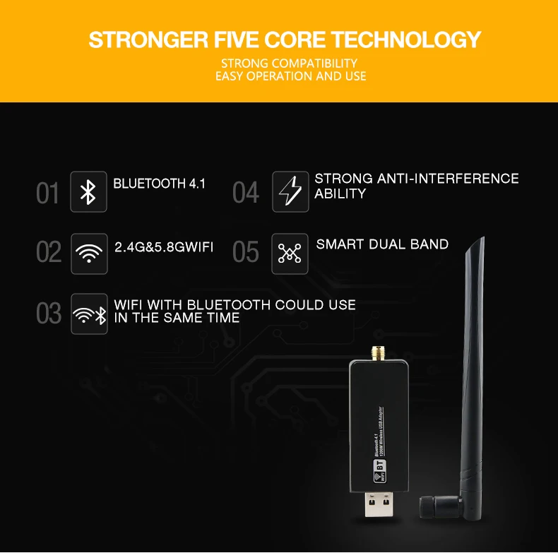 1200 Мбит/с USB3.0 Dual Band 802.11ac Беспроводной usb сетевая карта Wi Fi Lan Dongle Bluetooth адаптер с 5