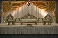 3 * 6m White and Gold Silk Wedding Backdrop Wedding Curtain Backdrop Wedding Drape