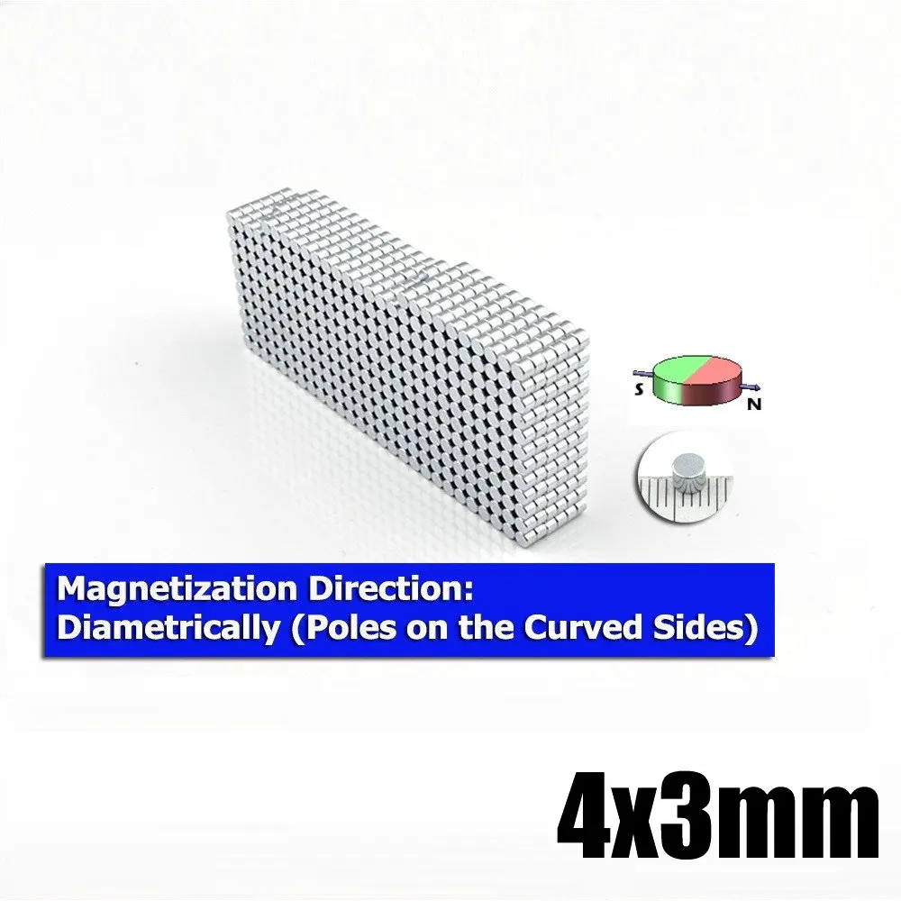 

100pcs Neodymium Magnets Diametrically Magnetized Disc Dia.4mm x 3mm Small Round Cylinder Micro Precision Mini Sensor +/-0.05mm
