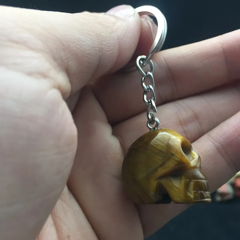 Брелок для ключей с кристаллами и природными минералами|chain for keys|skulls carvedskull key chain |