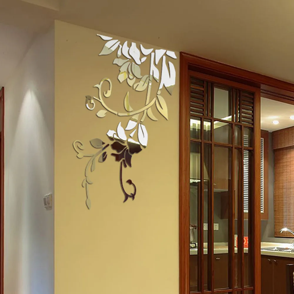 mirror flower wall sticker 3d diy acrylic modern decoration stickers