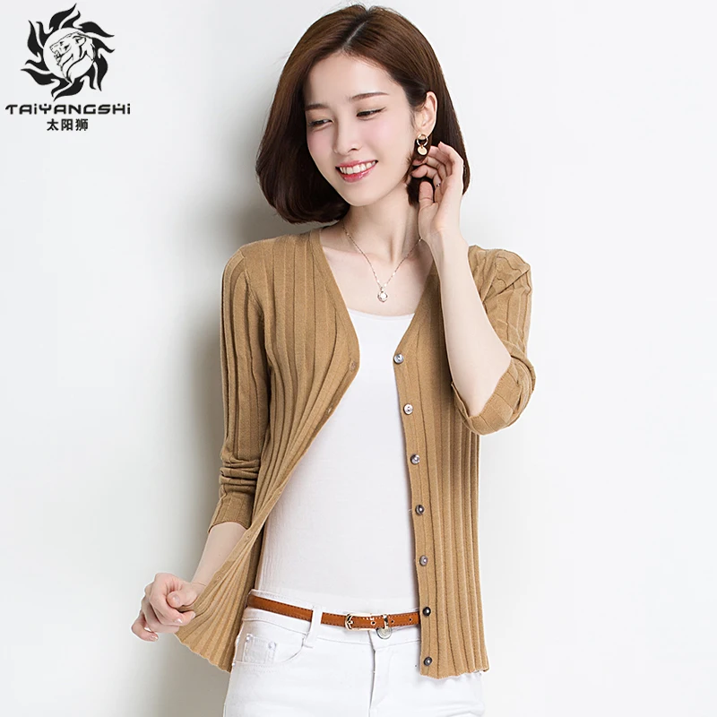 Women Cardigan Office Lady Wool Sweater Korean Slim Flat Knitted