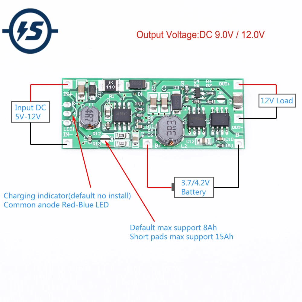 

Charging Step Up Booster Module DC 5V-12V to 9V/12V for 18650 Lithium Battery UPS Voltage Protection Converter Charge Discharge