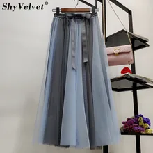 Длинная Плиссированная юбка макси с высокой талией, контрастная разноцветная юбка из тюля в стиле пэчворк с бантом и большим бантом, трапециевидная сетчатая юбка