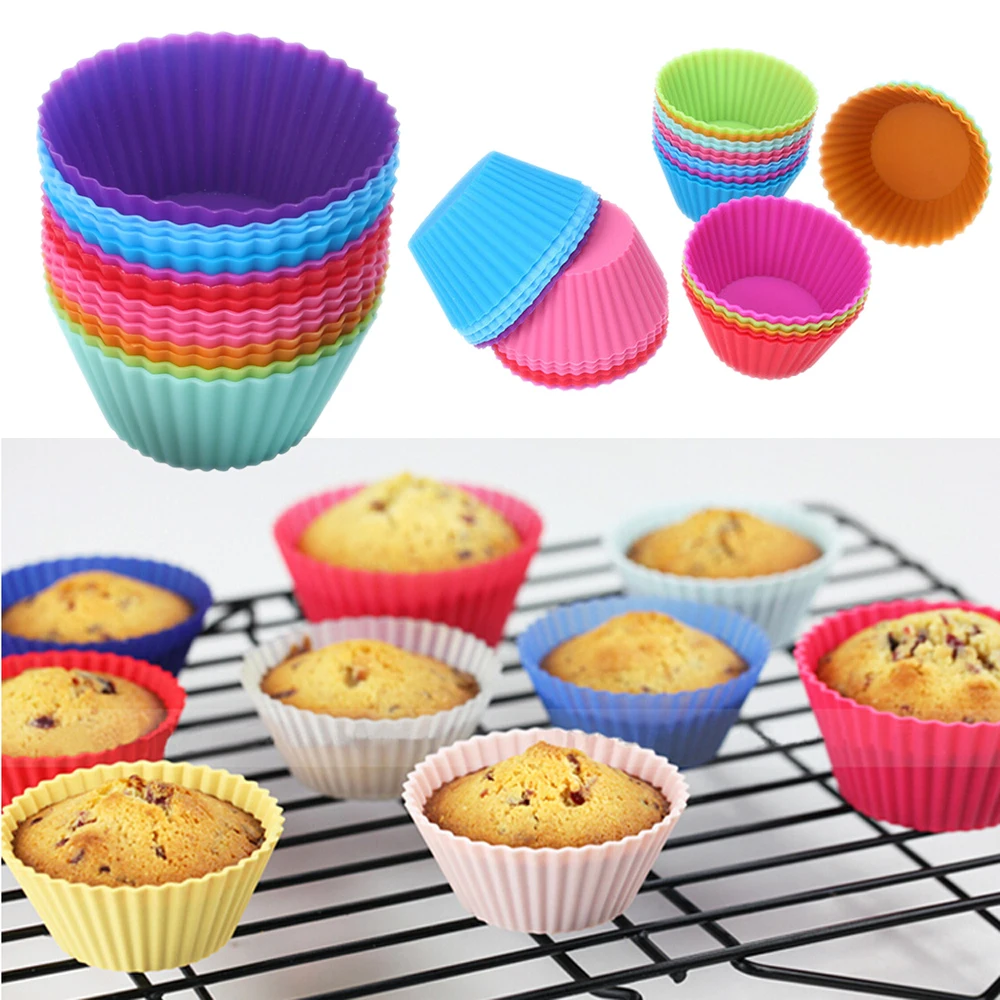 

12pcs/lot 7cm Muffin Cupcake Silicone Cups Round For Muffin Cupcake DIY Baking Fondant Muffin Cake Cups Molds D588