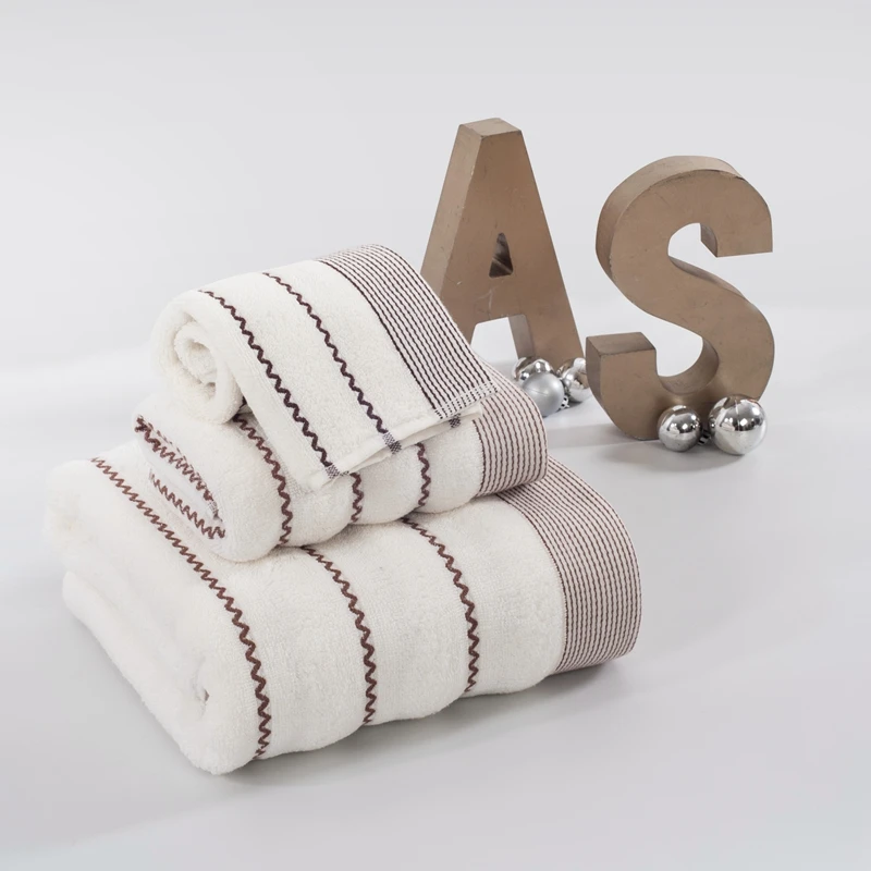 Wave Towel Set Cotton Face Bath Washclot 3pcs/Lot Bathroom Beach Toalla 70*140cm Adults playa serviette de plage