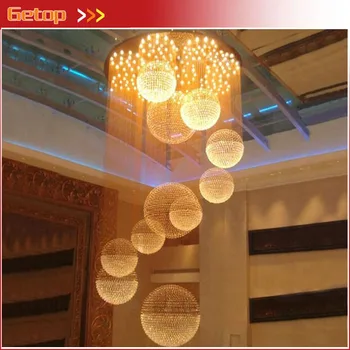 

Best Price Modern Luxury Villa Duplex Staircase Hall Crystal Chandelier Hotel Restaurant Hall Big Ball Engineering Light