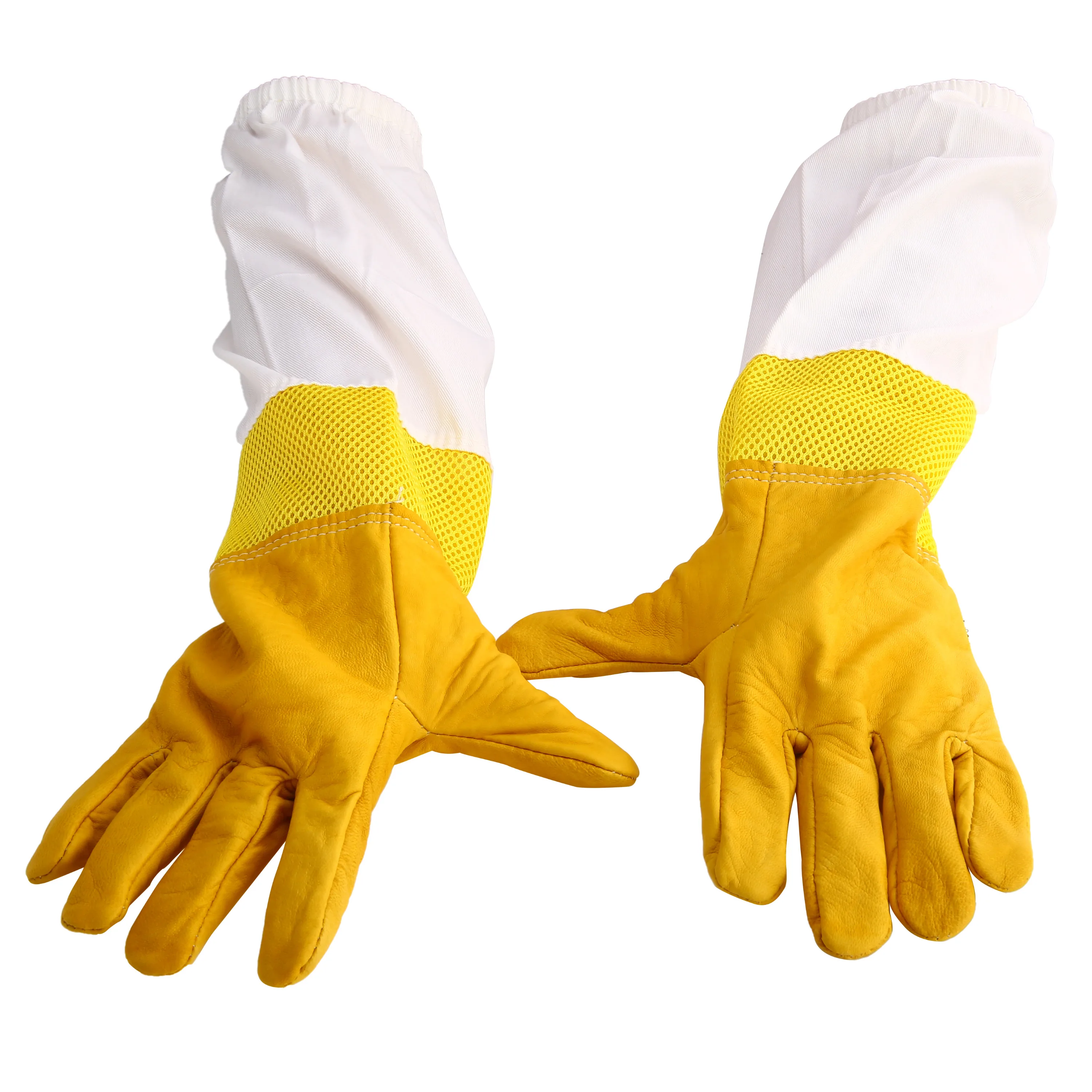 Mesh Hollow Long Sleeves Beekeeping Gloves Size XL Goatskin Bee Keeping with Vented Beekeeper Protective Gloves Yellow