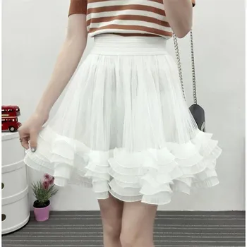 

Casual pleated women skirt High elastic waist Ball Gown korean cake white summer skirt Sexy ruffle beach female skirts party
