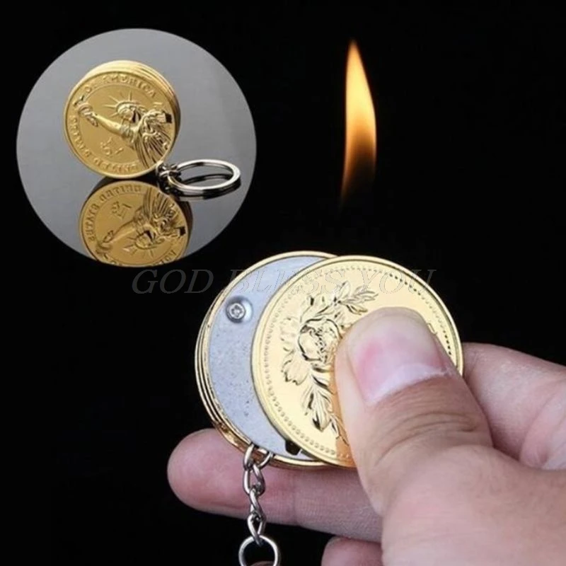 

Creative Portable Simulation Mini Coin Shape Cigarette Lighter Pendant Refillable Butane Keychain Ornaments Gift Without Oil Gas