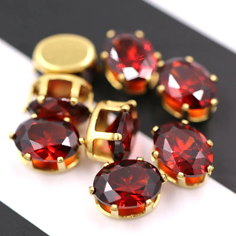6X8mm 플랫백 골드 클로 세팅 라인스톤 타원형 지르콘 인조 보석 (목걸이/귀걸이/네일용)