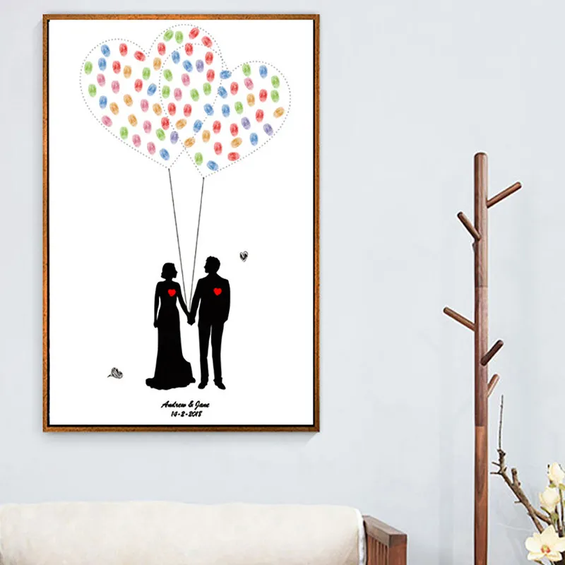 Lover Wedding Fingerprint Painting Guest Book Customized Wall Art DIY