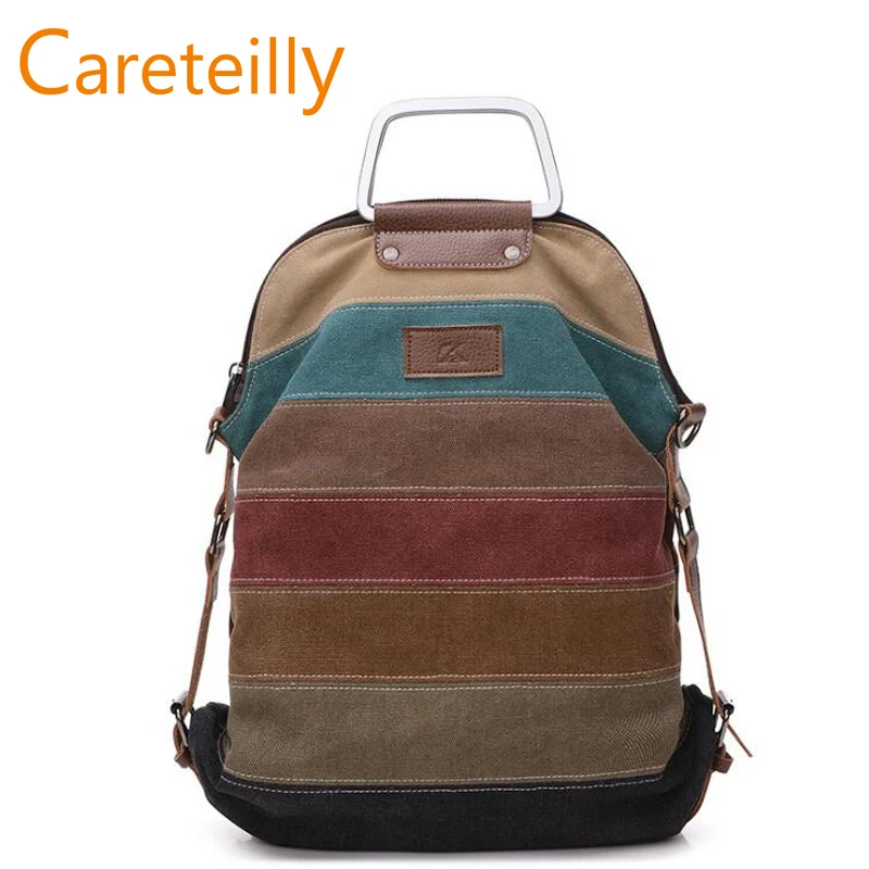 

2019 Hot Sell Multi functional Vintage Canvas backpack Laptop School Backpack Striped Canvas Rucksacks