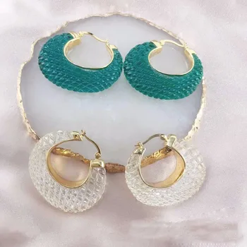 

Geometry Fish Scale Transparent Resin Bird Nest brass HOOP Earing Two Color Women Accessories Kolczyki Kupe Joyas Jewellery