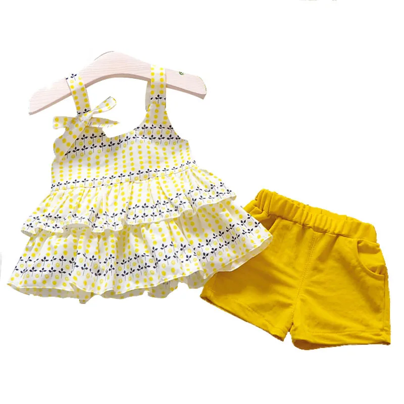 

Summer Girl Set Toddler Girls Suits Sleeveless Girls Shirt Dress + Short Pants 2PCS Girls Clothing