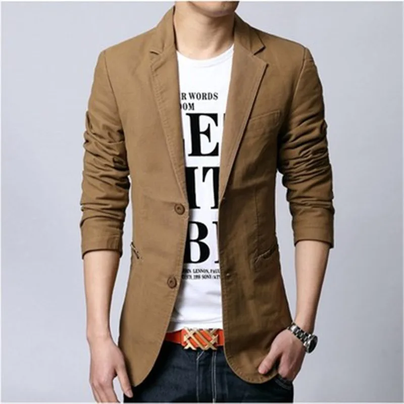 Модная Корейская Для мужчин блейзер сплошной Цвет Однобортный большой Мужской Блейзер Куртка высокого Качественный Хлопок Slim Fit Мужской Блейзер M-3XL