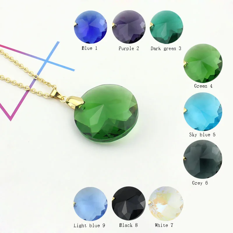 

LYCOON Fashion stainless steel chain plate gold color round shape clear crystal pendant nine color women necklace 60mm LYN0014