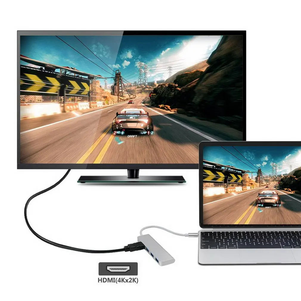 USB-C концентратор type-C адаптер к HDMI 3 USB 3,0, портативный алюминиевый USB C Ключ