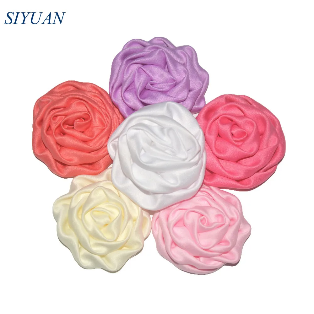 

40pcs/lot Artificial 1.8'' Soft Satin Rolled Rosettes Flower Girl Women's Hair Accessories Multiple Colors TH247