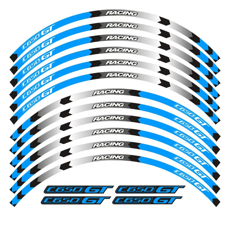 Новая высококачественная 12 шт. подходит мотоциклетная наклейка для колес полоса светоотражающий обод для BMW C650GT - Цвет: 1